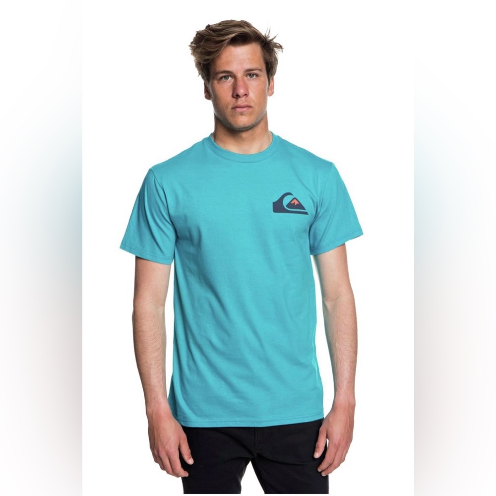 Quiksilver Teal Short Sleeve Logo Tee with Navy & Coral Accent
